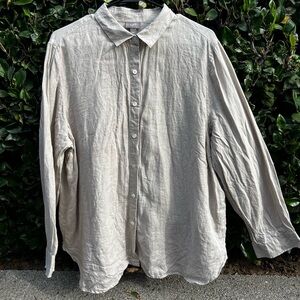 J. Jill Cream Linen Button-Up Long Sleeve Shirt Size L
